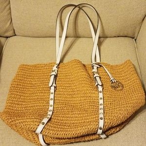 NWOT Michael Kors Large Natural Woven Studded Bag
